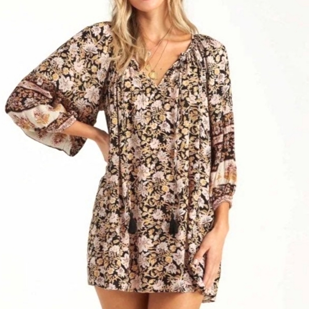Billabong Gypsy boho floral print mini tunic dress women's size medium